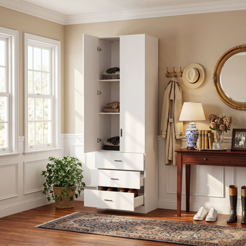 Armoire de rangement pour chaussures 94,5 po H avec tiroirs, rangement vertical à 9 paires