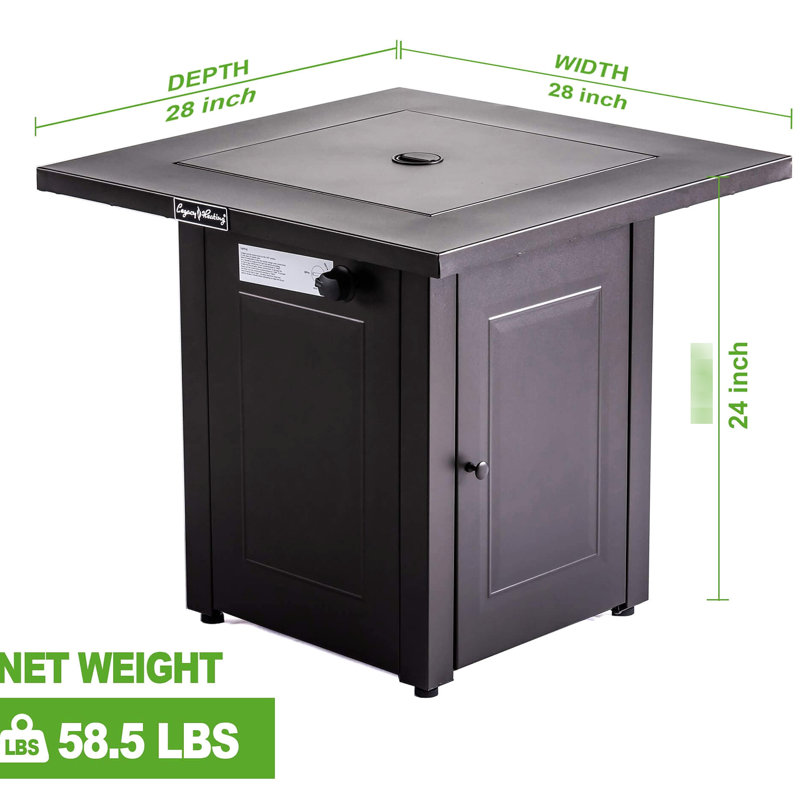 28In Square Propane Fire Pit Table, 50000 Gas Outdoor Fireplace With Lid And Lava Stone, Approved For Terrace Backyard Deck Dinning Lid, Patio Garden