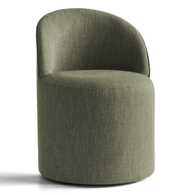 Linen Upholstered Swivel Dining Chair With Hidden Casters, Green, 1