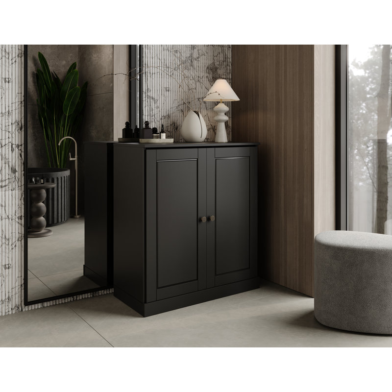Armoire de salle de bain en bois massif l 32 po Melvous, Noir