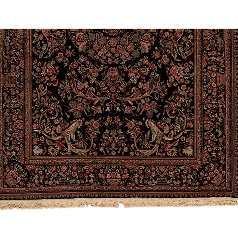 Tapis brun / noir / ivoire de haute qualité noué à la main