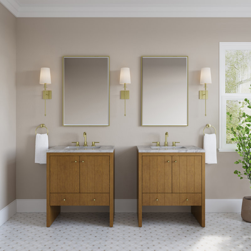 Hudson 30" W Single Vanity, Honey Oak, Carrara White, Widespread
