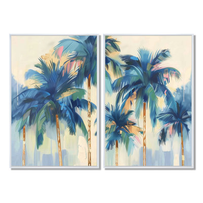«Blue and Gold Palm Tree Forest I», art mural sur toile bleue 2 pièces