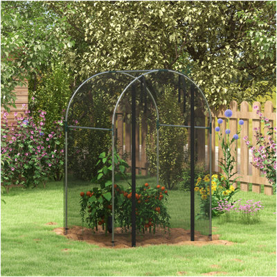 Cage de culture 4 'x 4' Outsunny, tente de protection des plantes avec porte à fermeture à glissière et structure en acier galvanisé, housse pour filet de jardin pour jardin, cour, pelouse, noir