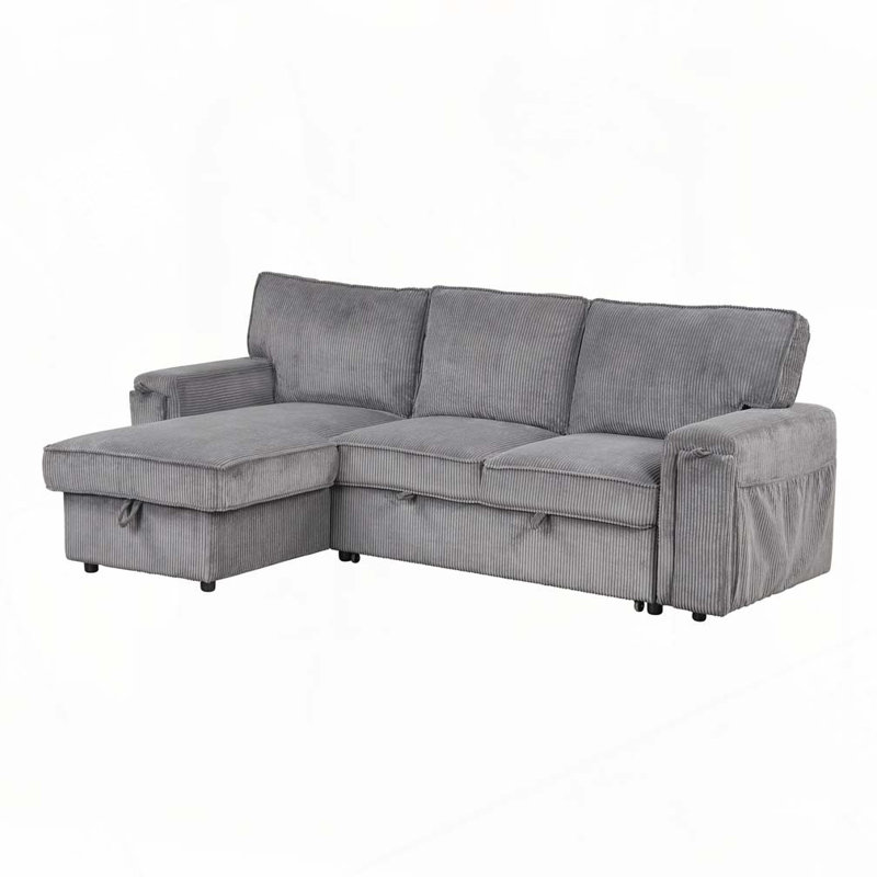 Canapé-lit modulaire Upholstery avec sacs de rangement et 2 porte-gobelets sur les accoudoirs, Gris
