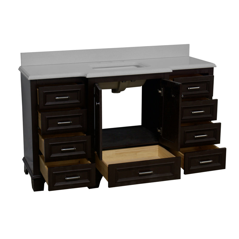 Ensemble de meuble-lavabo simple 60 po Loughlam, Chocolat, Quartz
