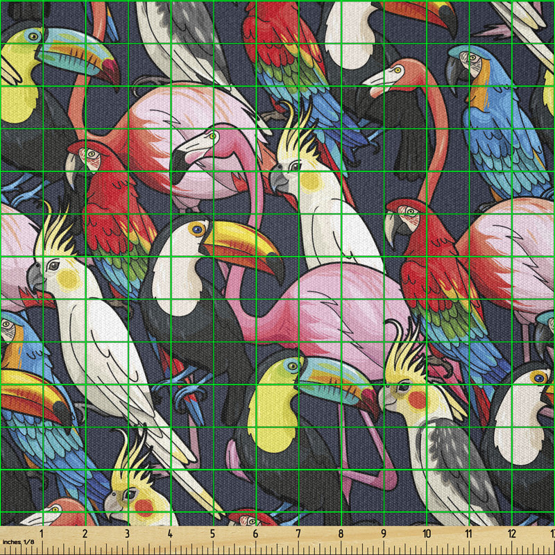 Christhild Colourful Exotic Birds Cockatoo Flamingo Macaw Parrot Toucan Tropic Wildlife Multi-Purpose Fabric