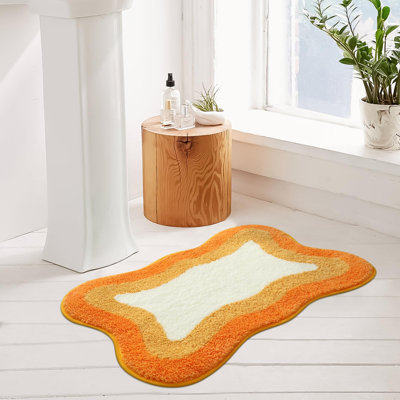 Bath Mats for Bathroom, 20x31 inch Fluffy Microfiber Shower Rug, Non Slip Aesthetic Washable Orange Bathroom Rugs Absorbent Carpet for Bathroom Floor Tub Shower