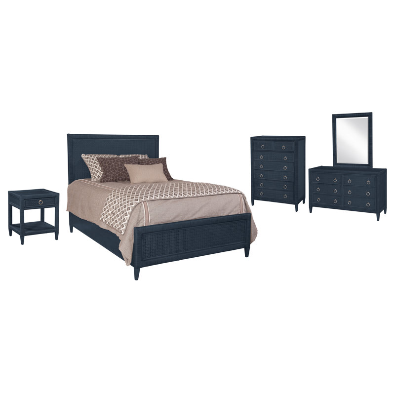 Naples Platform 3 Piece Bedroom Set, Hazel, 5 Pcs. Bed, Nightstand, 2 Dressers, Mirror, Twin