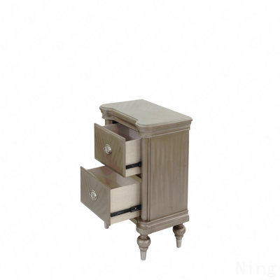 Luxury Classic Antique Silver / Champagne Finish, 1Pc Nightstand, Storage Space, Bedside Table, Bedroom Furniture