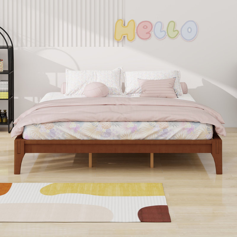 Solid Dry Bamboo Wood Platform Bed Frame, With Wood Slat Support, Brown