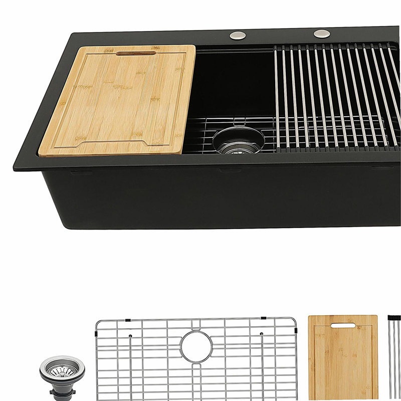 Évier de cuisine encastrable en granite noir 33 po x 22 po