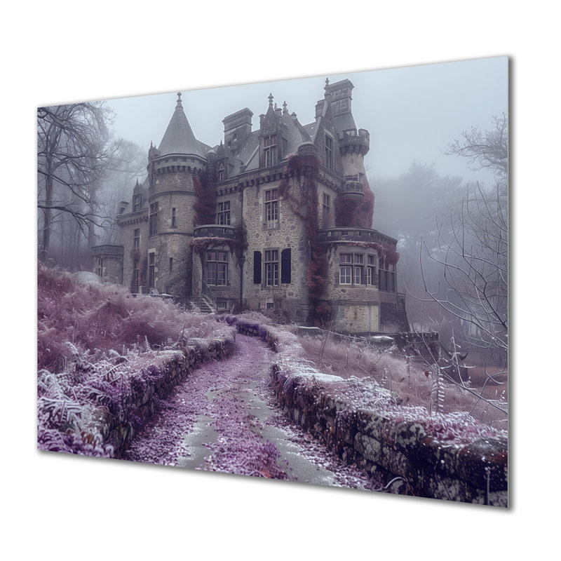 Décoration murale château de brouillard monochrome en France II - Châteaux, H 16 po x l 32 po x P 1 po, Métal métal