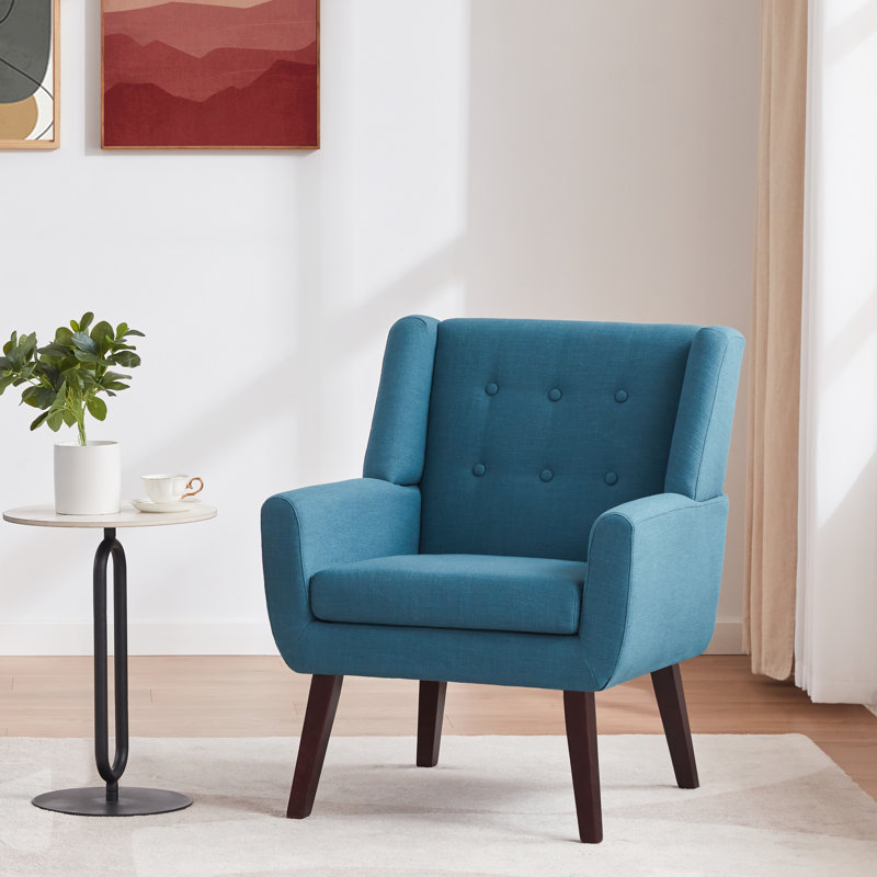 Halcott 29.2'' Wide Tufted Armchair, Lake Blue Linen Blend