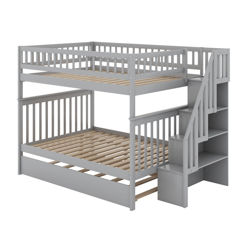 Full Over Full Bunk Bed With Trundle, Gray
