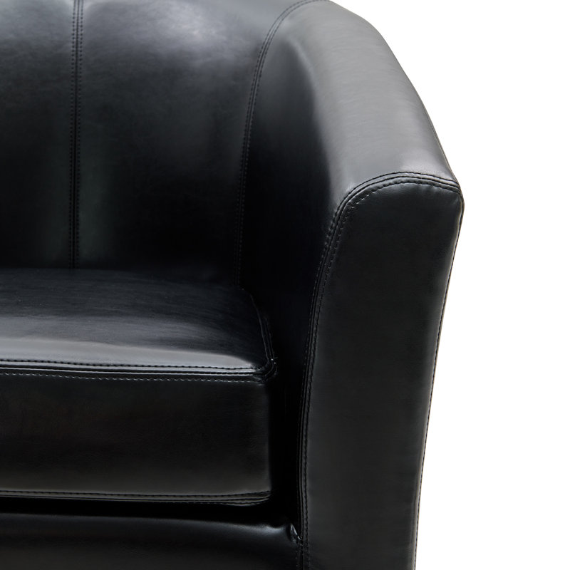 30-Inch Wide Swivel Barrel Chair, Black Bonded Leather