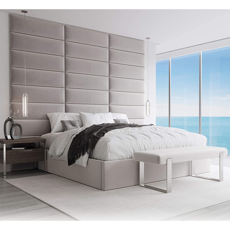 Garen Upholstered Headboard, Super King (6'), Velvet Platinum Grey