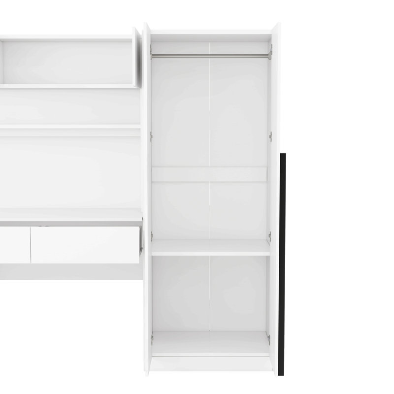 Armoire de rangement en bois à 2 portes avec tablettes et tiroirs pour la chambre à coucher, Blanc