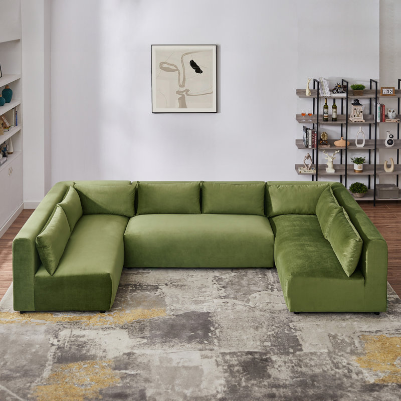 Brackely Modular Velvet 3-Piece Sectional, Olive Green Velvet