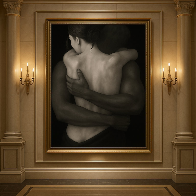 Eternal Embrace - Collectors Edition Fine Art by Kasian Framed Canvas Wall Art by Kasian Art Studio - Brown Frame, White