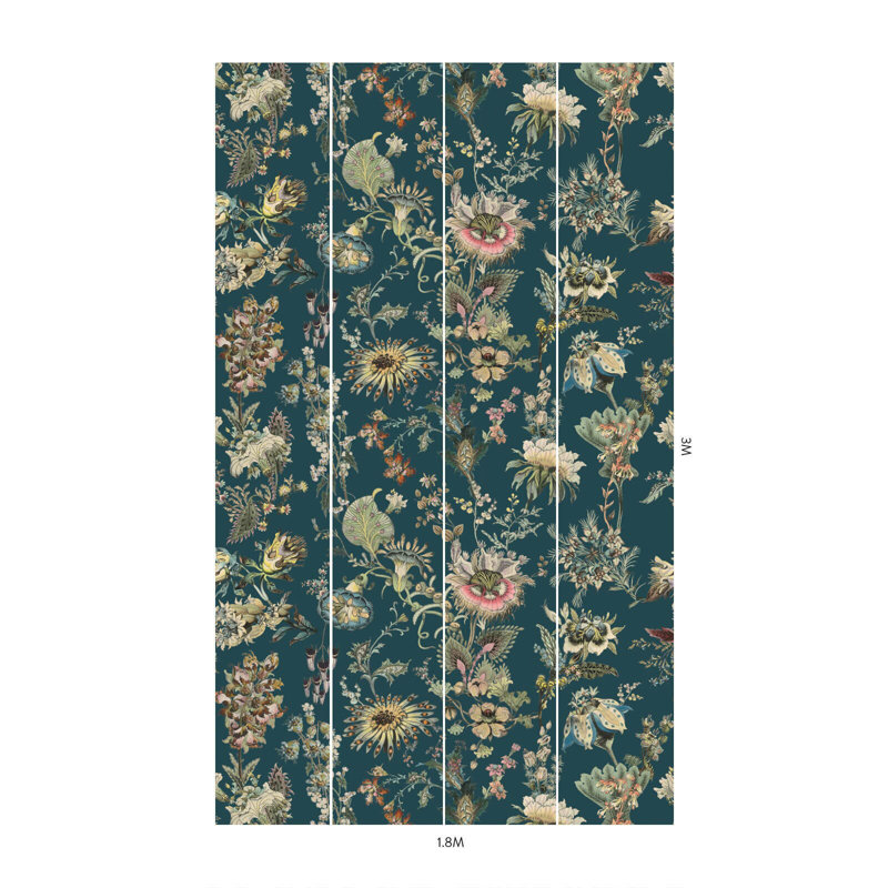 Flora Fantasia 9.84" L x 70.87" W Wallpaper Roll, Cerulean