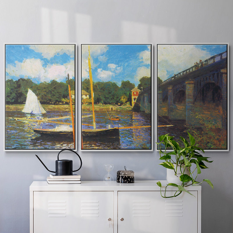 «The Road Bridge, Argenteuil», reproduction encadrée sur toile par Claude Monet, Blanc