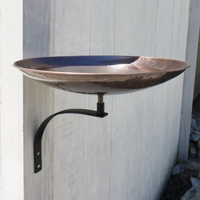 Burnt Copper Birdbath with Wall Mount Bracket