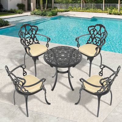 Ensemble de 5 meubles de patio en aluminium coulé avec cadre noir et coussins de siège blanc cassé (même sku: W1710S00418)