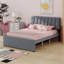 Lit plateforme tapissier avec lit gigogne et tête de lit Teddy-435240568-435240574