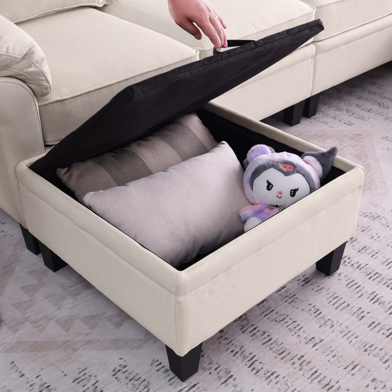 Canapé modulaire en L avec compartiments de rangement en L, Tissu - Beige