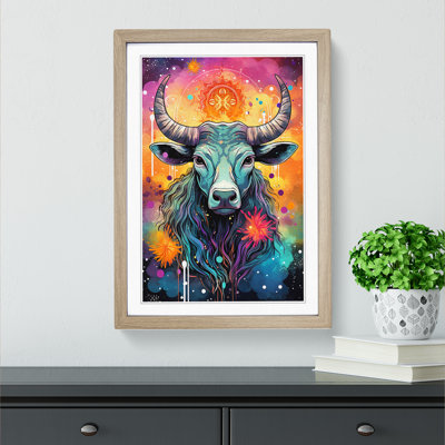 XYZ-FRM-V1223-1614 Taurus Zodiac Pop No.3 - Single Picture Frame Print on Wood