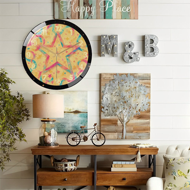 Star-Clock-With-Numbers-In-Space Art - 12‘’ Modern Glass Wall Clock
