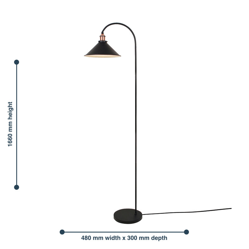 Grabowski 166cm LED Arched Floor Lamp, Black, Black