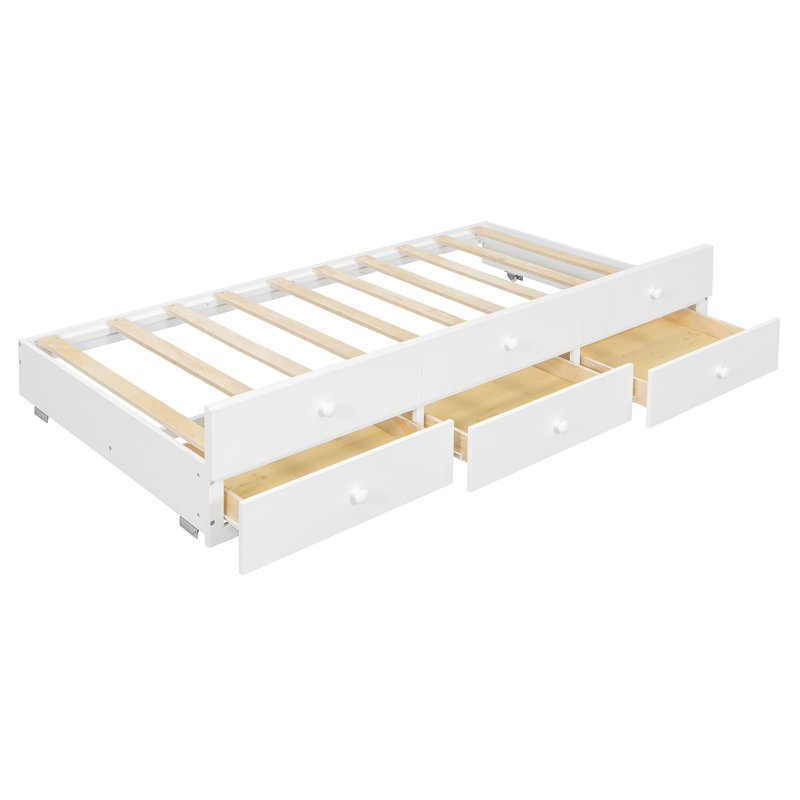 Full Size Daybed with Twin Trundle & 3 Drawers – Solid Wood Guest Bed for Kids & Sleepovers, White