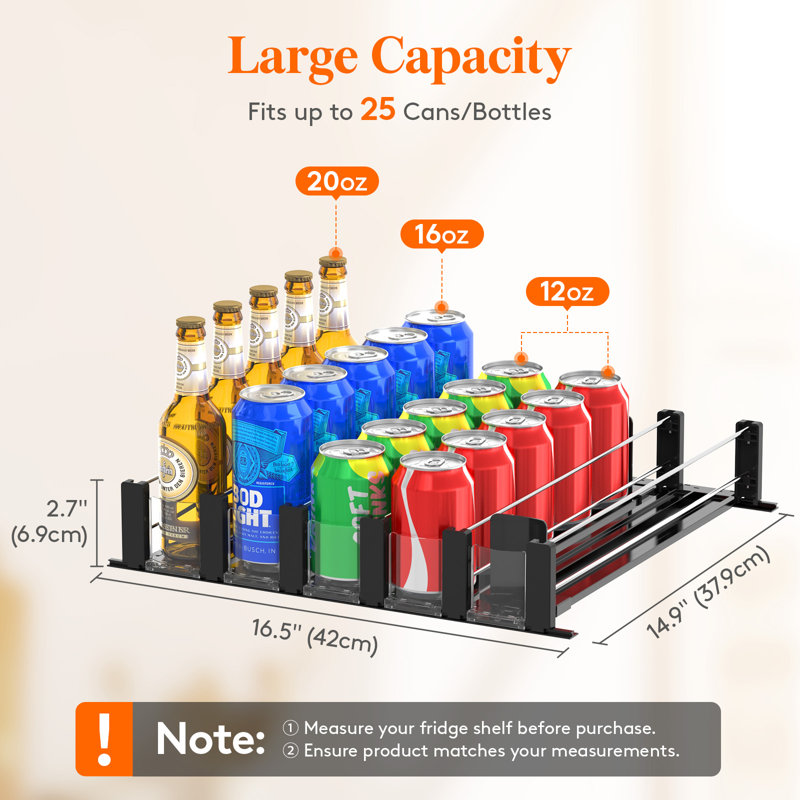 Organisateur de boissons pour réfrigérateur, distributeur de canettes de boissons gazeuses pour réfrigérateur avec glissières réglables à largeur automatique, organisateur de support pour canettes de bière et de boissons, pouvant contenir jusqu'à