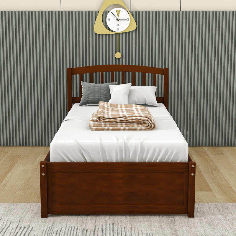 Dishad Twin Size 2 Drawers Wood Platform Bed with Headboard, Walnut