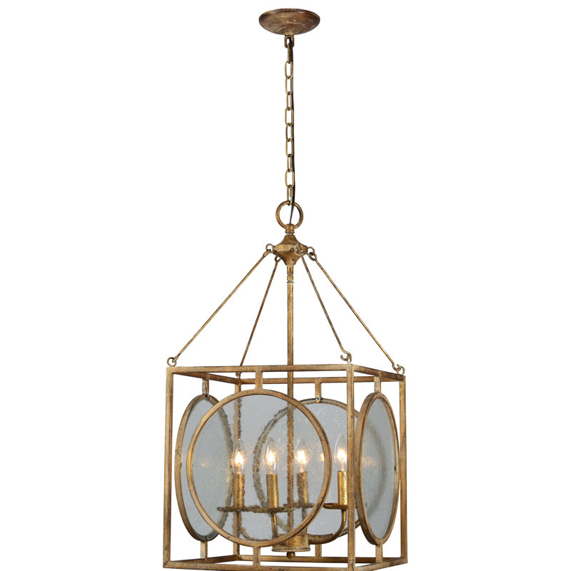 Lustre carré / rectangulaire à 4 lumières de style bougie avec détails en bois Hebb