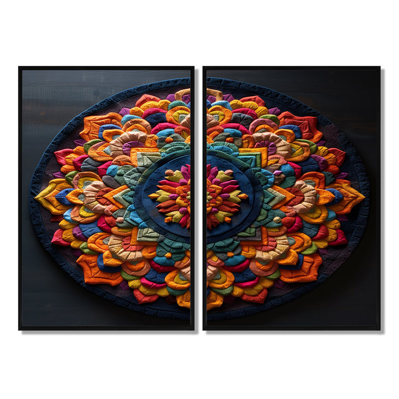 Bouddha bouddha fleur de mandala - art mural traditionnel, 36" H x 48" W, Impression encadrée flottante, Black