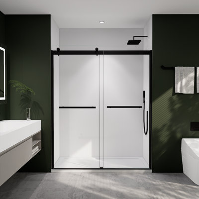 56'' - 60'' W x 74'' H Double Sliding Door Frameless Shower Door with Ash Gray Glass