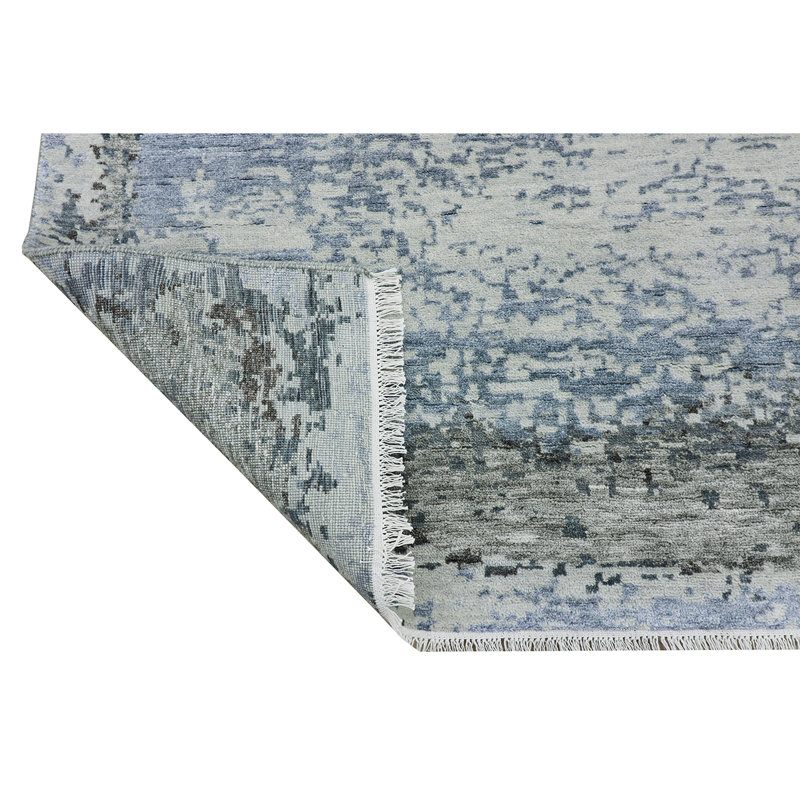 Tapis bleu / ivoire de haute qualité noué à la main, Rectangle 8 pi x 10 pi