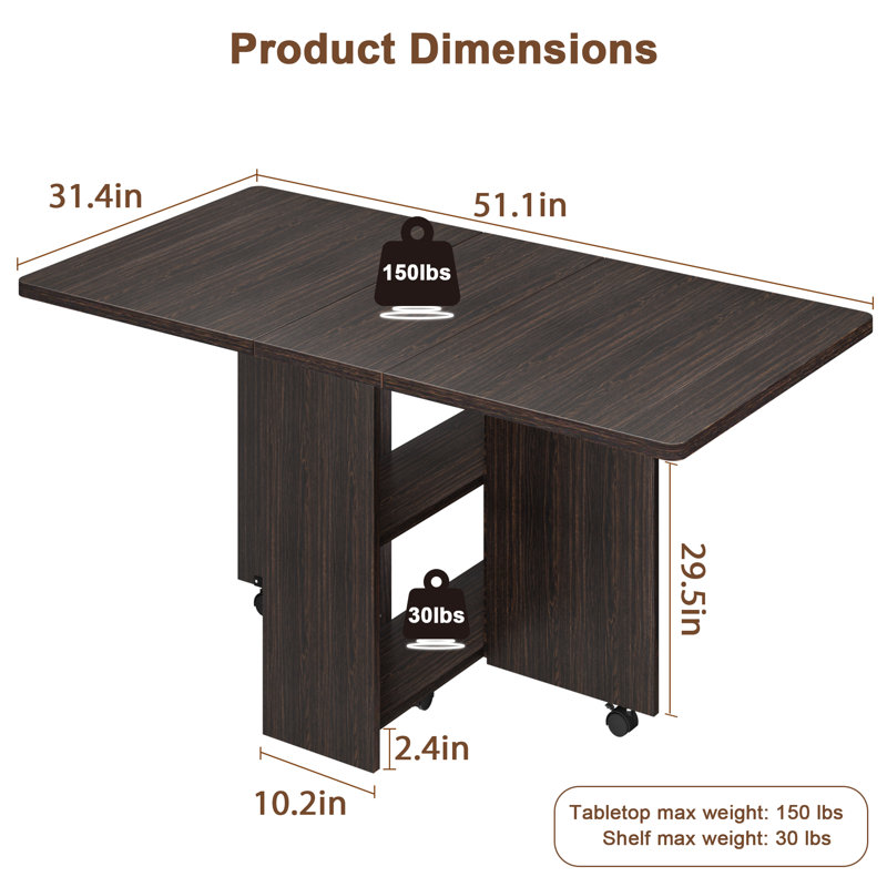 50.1'' x 31.4'' Dinning Table with Wheels, Black