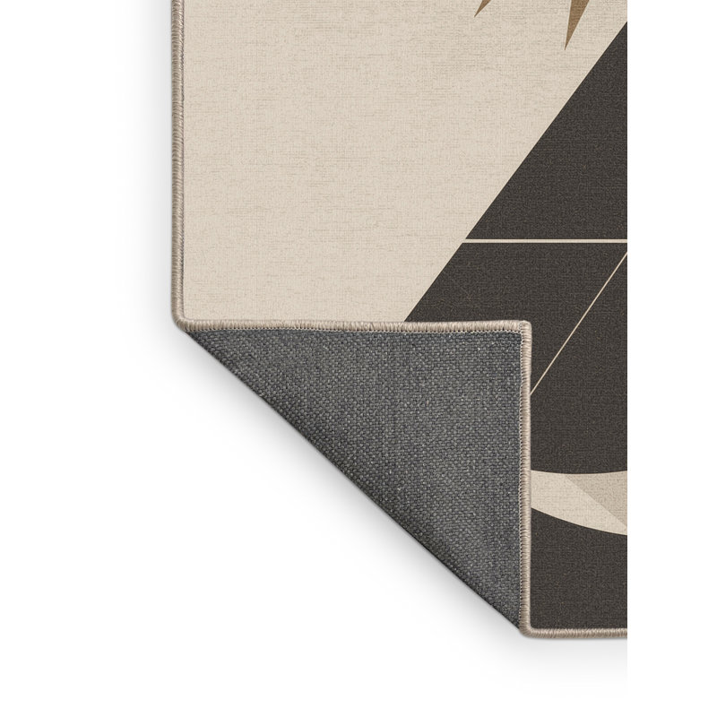 Soft Plush Hewson Sun Moon Duality Minimalist Geometric Area Rug in Beige – Beige Binding, 3x5