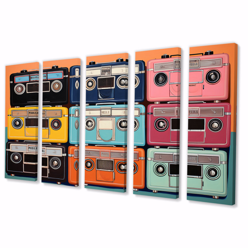 Pop Art Cassette Tapes - Cassette Tapes, art mural 5 pièces, H 28 po x l 60 po