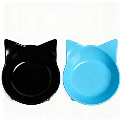 Non-Slip Wide Shallow Pet Bowl, Whisker-Friendly Food-Grade Dish For Dogs, Cats, Puppies,Rabbits, Set Of 1 (Blue,Black)