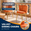 Ensemble de 2 chaises de salle à manger rembourrées en velours orange riche avec pieds en métal doré-214492708
