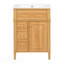 Meuble-lavabo de salle de bain avec lavabo, meuble-lavabo en bois avec tiroir rabattable, 2 tiroirs à fermeture en douceur, 1 porte à fermeture en douceur, bois massif et panneau de fibres à densité moyenne, poignées en bois élégantes