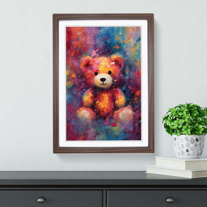 Teddy Bear Abstract No.2 - Single Picture Frame Print on Wood, 46cm H x 34cm W x 2cm D, Walnut