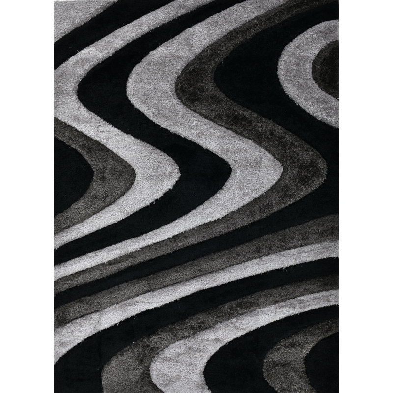 Tapis à poils longs noir et gris NYC Performance, Rectangle 5 pi 3 po x 7 pi 2 po, Noir/gris
