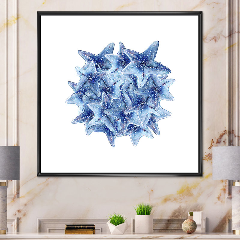 Étoile de mer, composition côtière - on, H 30 po x l 30 po x P 1 po, Toile avec cadre flottant noir