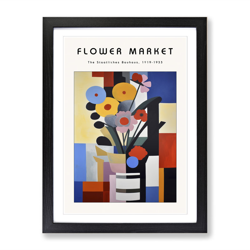 Bauhaus Flower Market Exhibition No.1 - Single Picture Frame Print on Wood, 34cm H x 25cm W x 2cm D